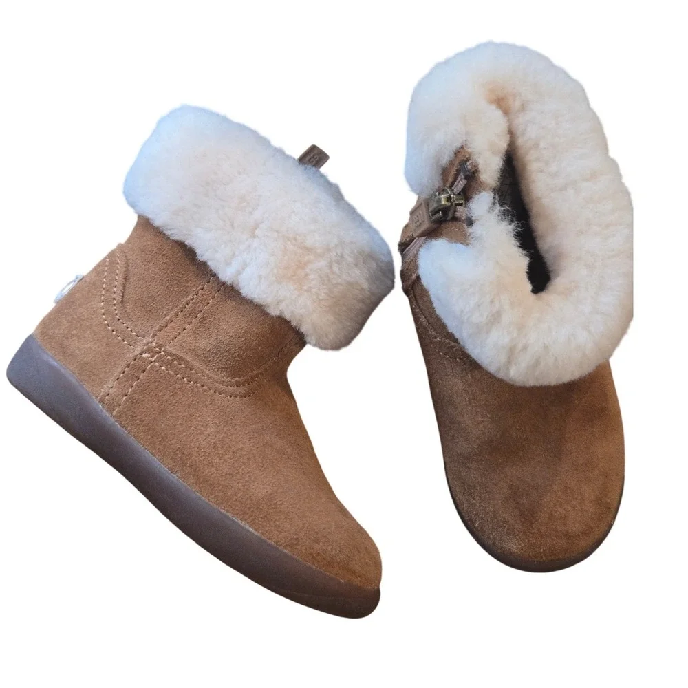 UGG Australia Kids Chestnut Suede Sheepskin Fur‎ Cuff Boots 1003656T Toddler 6